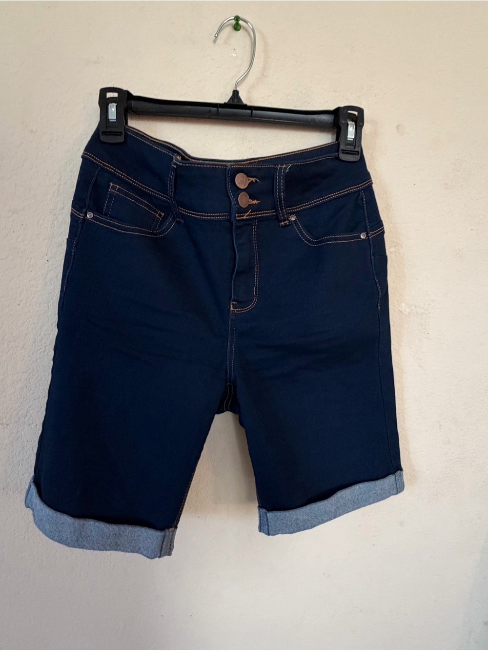 Fashion Nova Navy Blue High-Rise Jean Bermuda Shorts